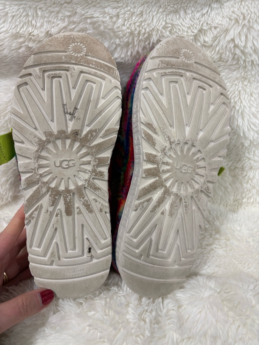 UGG Neon Multi Faux Fur Slide with Lime Strap - Picture 9 of 10